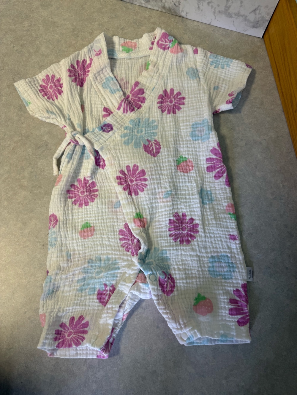 PAUBOLI Baby Girl Muslin Romper 18-24M (90) Floral 100% Cotton Tie Front